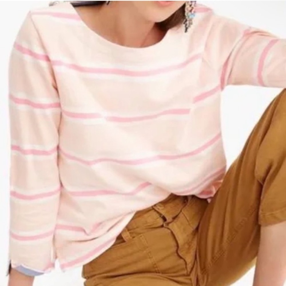 J. Crew Boatneck Striped 100% Cotton Long Sleeve Size Small